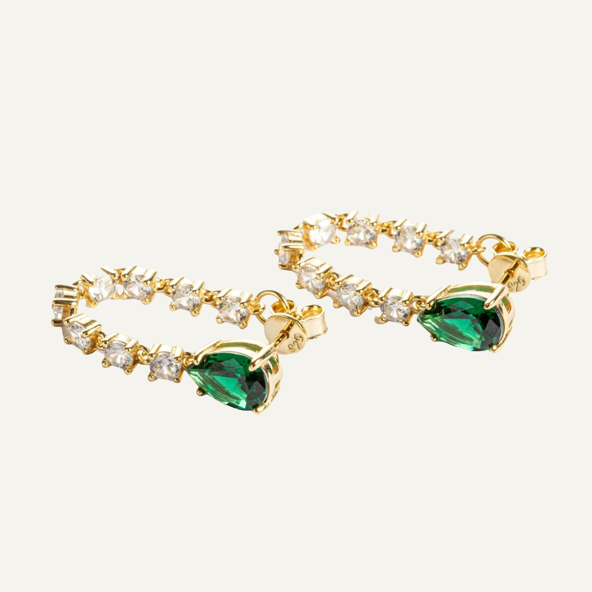 Emerald Drop Chain Earrings - Mantarraya NYC
