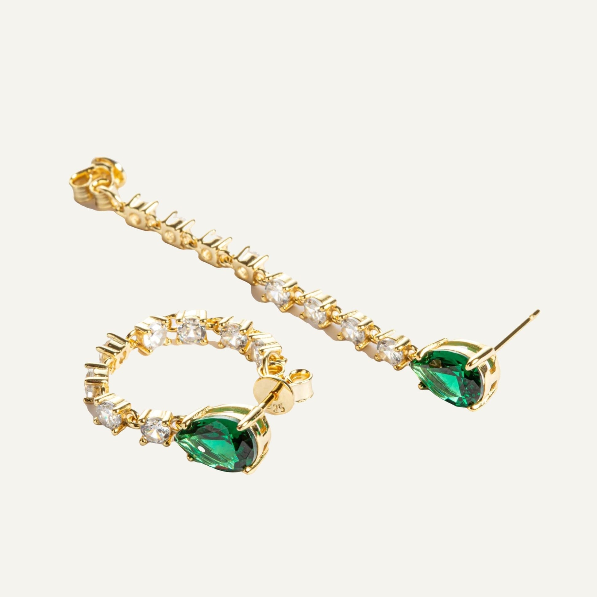 Emerald Drop Chain Earrings - Mantarraya NYC